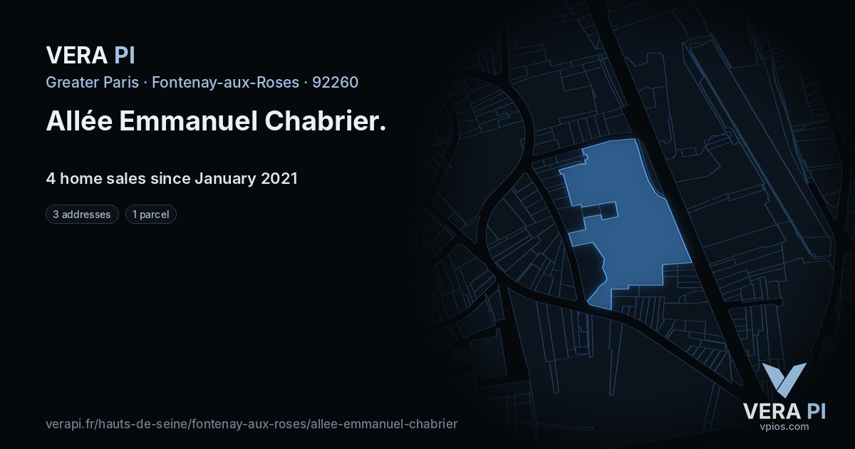 Allée Emmanuel Chabrier, Fontenay-aux-Roses at night – every parcel coloured by the prices around it, the street's own parcels lit
