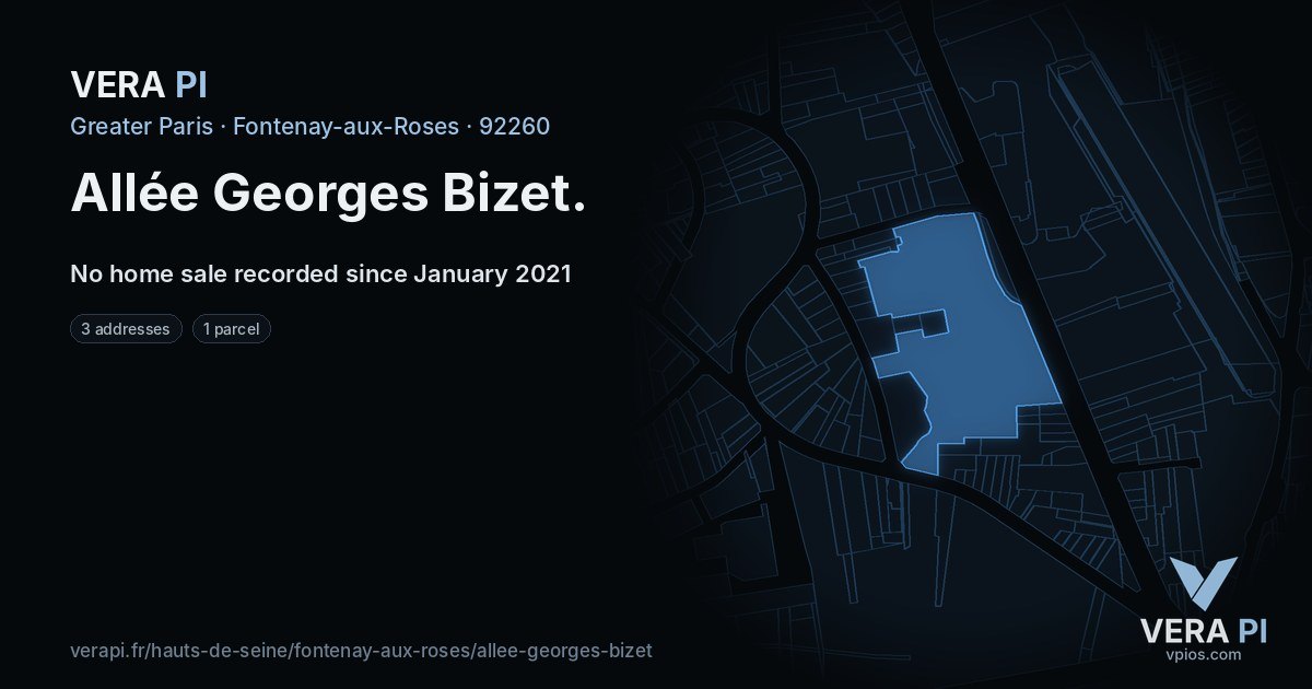 Allée Georges Bizet, Fontenay-aux-Roses at night – every parcel coloured by the prices around it, the street's own parcels lit