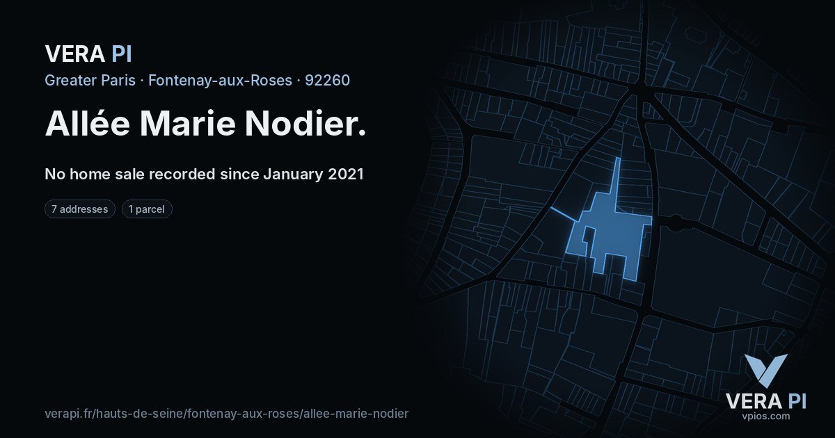 Allée Marie Nodier, Fontenay-aux-Roses at night – every parcel coloured by the prices around it, the street's own parcels lit