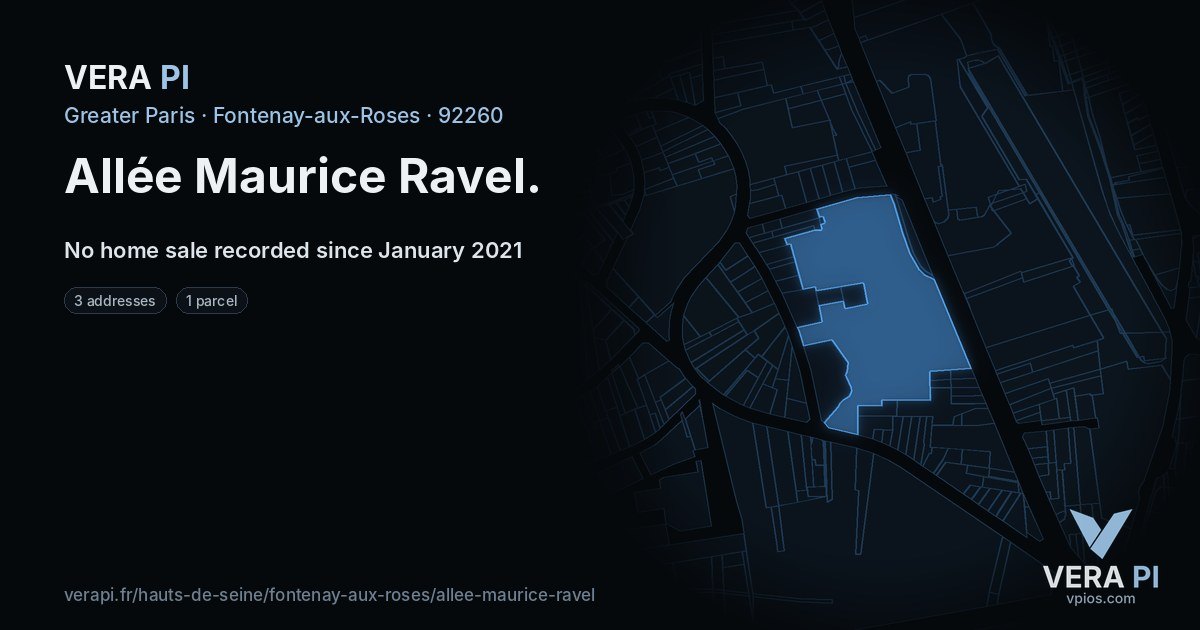 Allée Maurice Ravel, Fontenay-aux-Roses at night – every parcel coloured by the prices around it, the street's own parcels lit