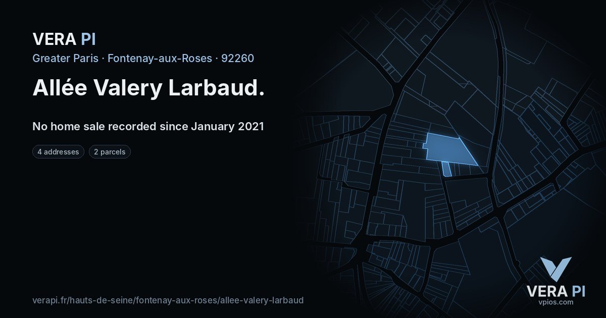 Allée Valery Larbaud, Fontenay-aux-Roses at night – every parcel coloured by the prices around it, the street's own parcels lit