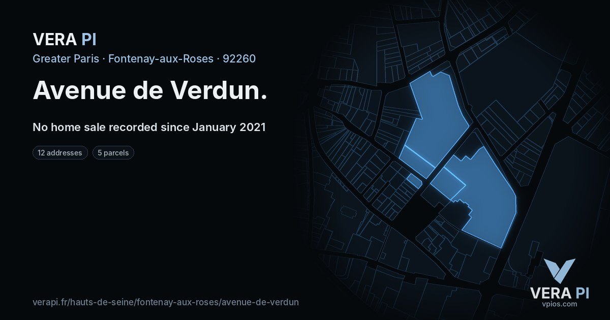 Avenue de Verdun, Fontenay-aux-Roses at night – every parcel coloured by the prices around it, the street's own parcels lit