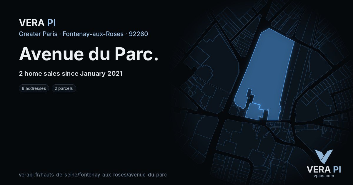 Avenue du Parc, Fontenay-aux-Roses at night – every parcel coloured by the prices around it, the street's own parcels lit