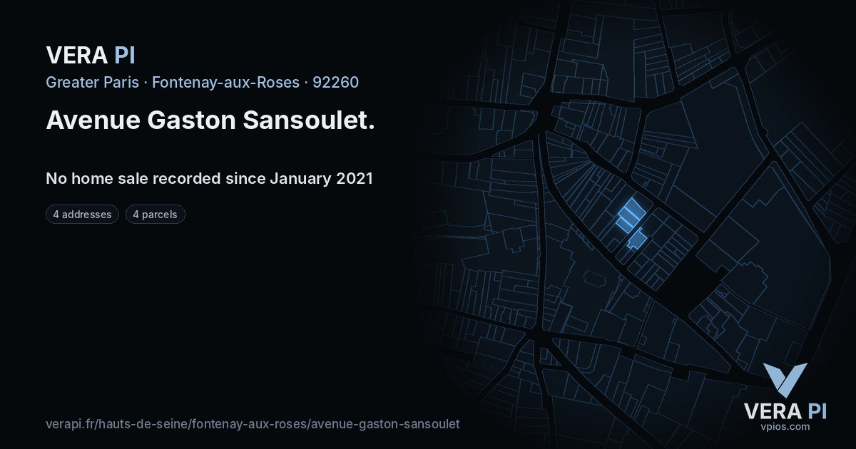 Avenue Gaston Sansoulet, Fontenay-aux-Roses at night – every parcel coloured by the prices around it, the street's own parcels lit