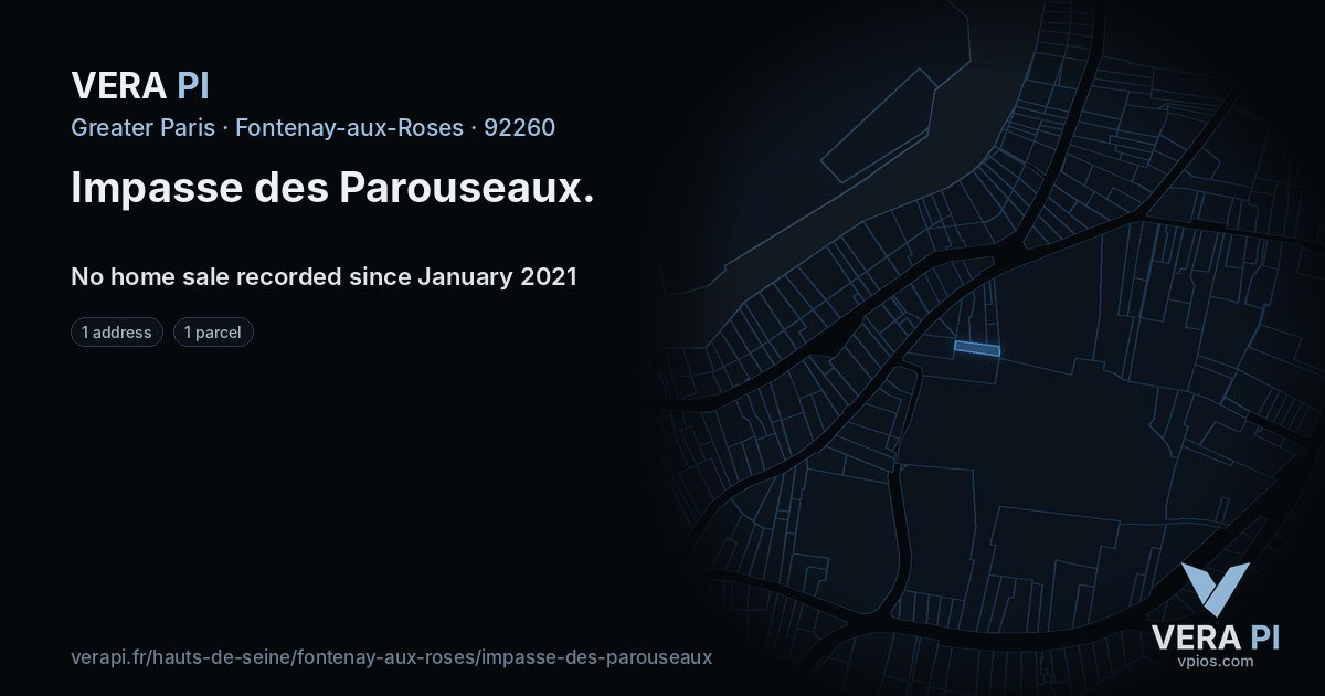 Impasse des Parouseaux, Fontenay-aux-Roses at night – every parcel coloured by the prices around it, the street's own parcels lit