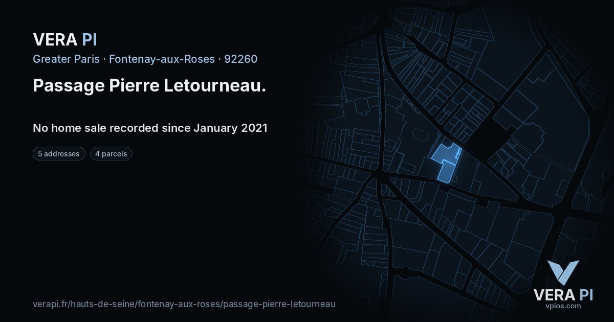 Passage Pierre Letourneau, Fontenay-aux-Roses at night – every parcel coloured by the prices around it, the street's own parcels lit