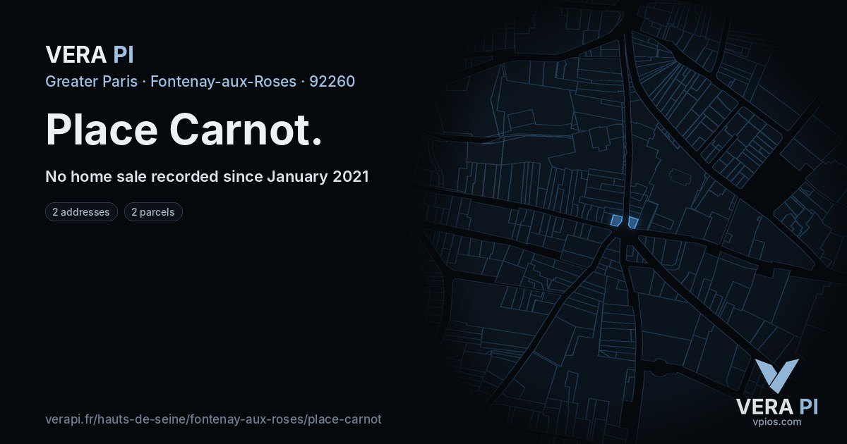 Place Carnot, Fontenay-aux-Roses at night – every parcel coloured by the prices around it, the street's own parcels lit