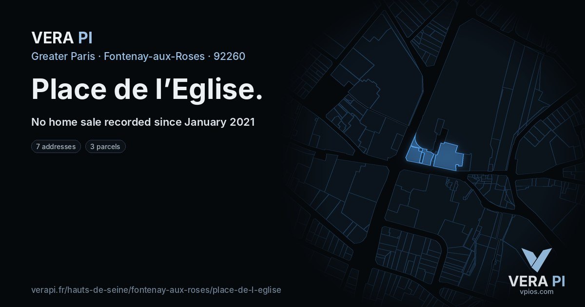 Place de l’Eglise, Fontenay-aux-Roses at night – every parcel coloured by the prices around it, the street's own parcels lit