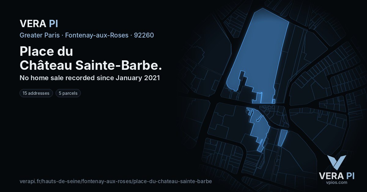Place du Château Sainte-Barbe, Fontenay-aux-Roses at night – every parcel coloured by the prices around it, the street's own parcels lit