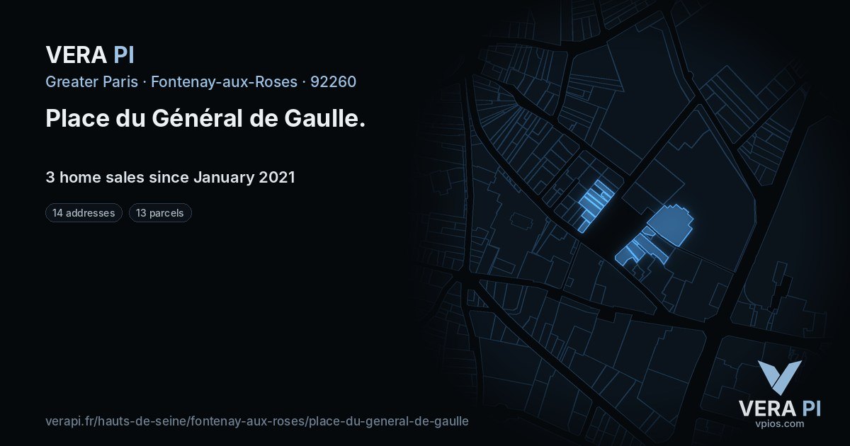 Place du Général de Gaulle, Fontenay-aux-Roses at night – every parcel coloured by the prices around it, the street's own parcels lit