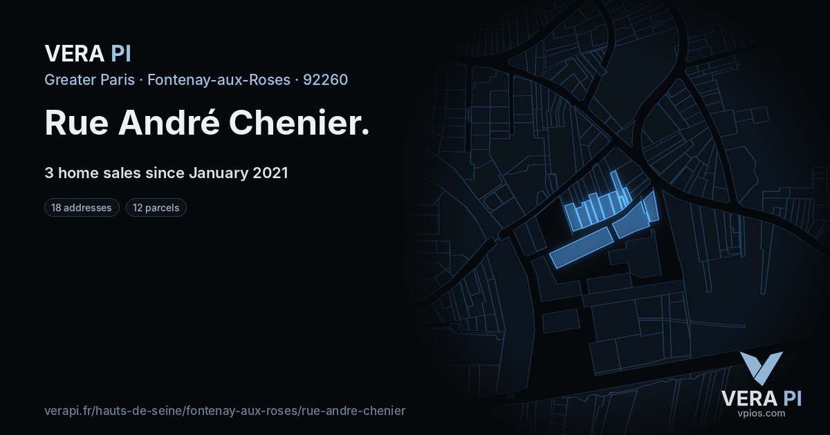 Rue André Chenier, Fontenay-aux-Roses at night – every parcel coloured by the prices around it, the street's own parcels lit