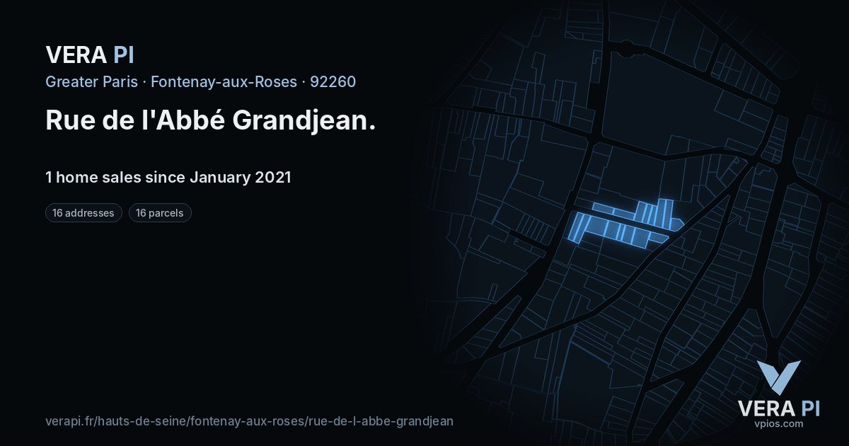 Rue de l'Abbé Grandjean, Fontenay-aux-Roses at night – every parcel coloured by the prices around it, the street's own parcels lit
