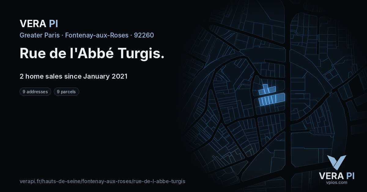 Rue de l'Abbé Turgis, Fontenay-aux-Roses at night – every parcel coloured by the prices around it, the street's own parcels lit