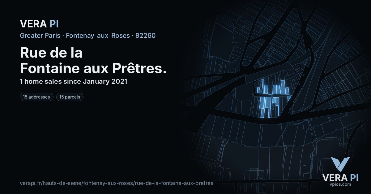 Rue de la Fontaine aux Prêtres, Fontenay-aux-Roses at night – every parcel coloured by the prices around it, the street's own parcels lit