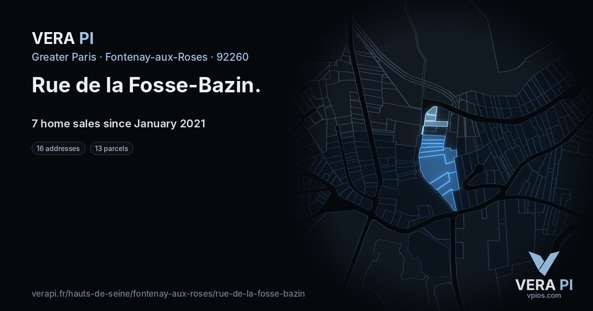 Rue de la Fosse-Bazin, Fontenay-aux-Roses at night – every parcel coloured by the prices around it, the street's own parcels lit