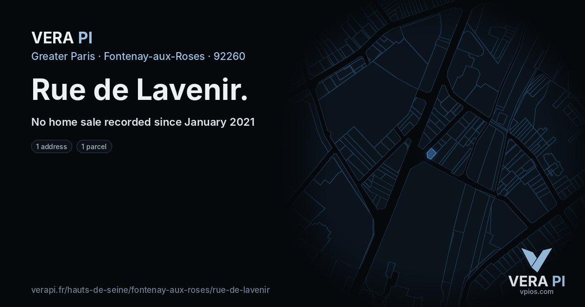 Rue de Lavenir, Fontenay-aux-Roses at night – every parcel coloured by the prices around it, the street's own parcels lit