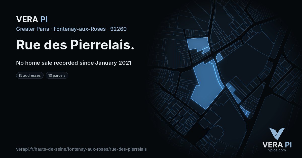 Rue des Pierrelais, Fontenay-aux-Roses at night – every parcel coloured by the prices around it, the street's own parcels lit