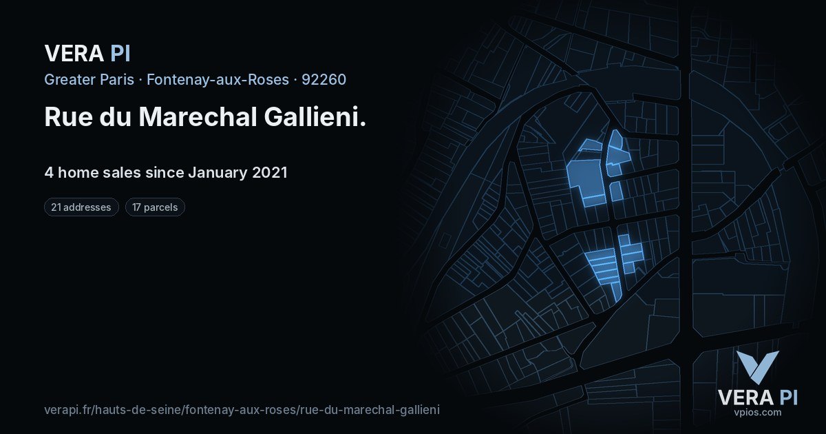 Rue du Marechal Gallieni, Fontenay-aux-Roses at night – every parcel coloured by the prices around it, the street's own parcels lit