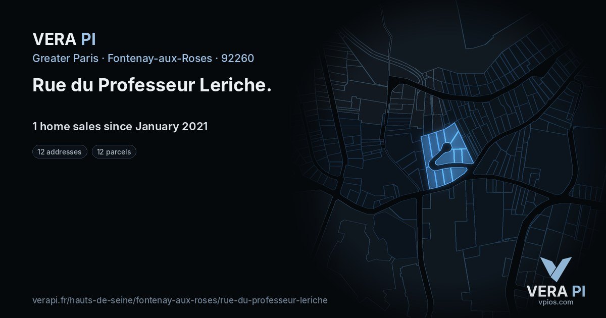 Rue du Professeur Leriche, Fontenay-aux-Roses at night – every parcel coloured by the prices around it, the street's own parcels lit