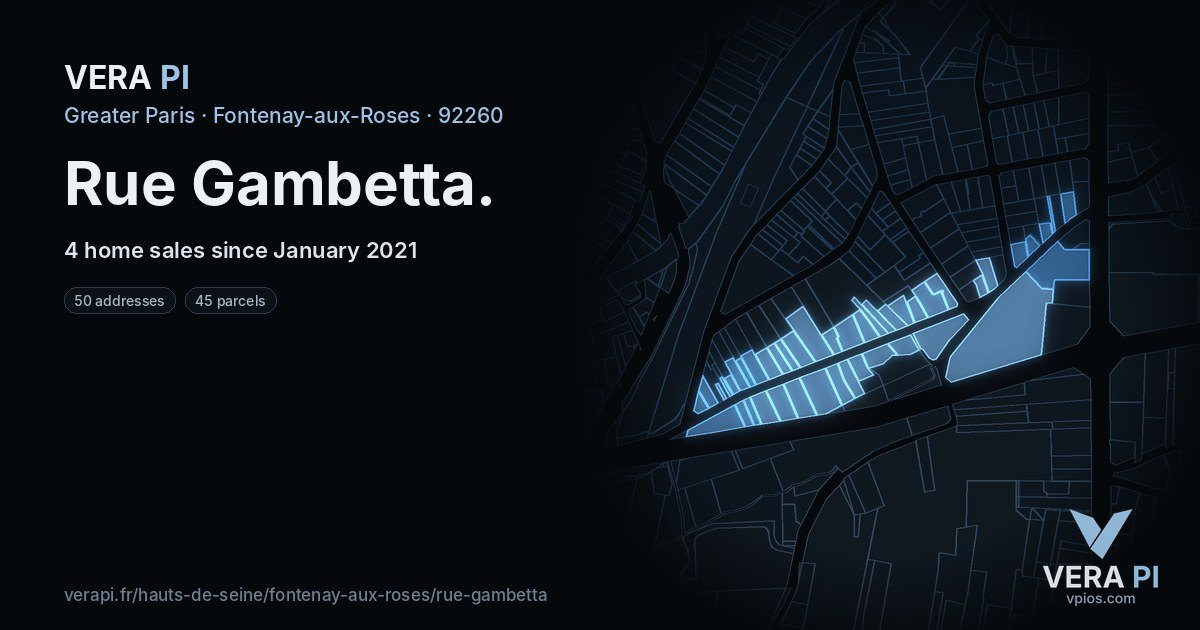 Rue Gambetta, Fontenay-aux-Roses at night – every parcel coloured by the prices around it, the street's own parcels lit