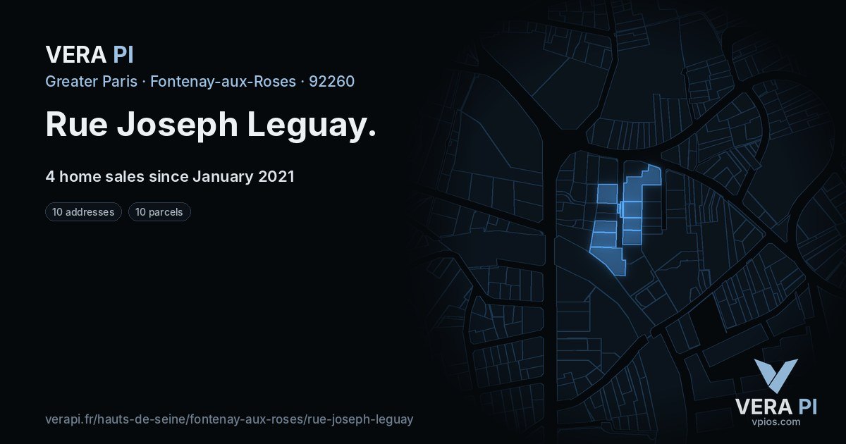 Rue Joseph Leguay, Fontenay-aux-Roses at night – every parcel coloured by the prices around it, the street's own parcels lit
