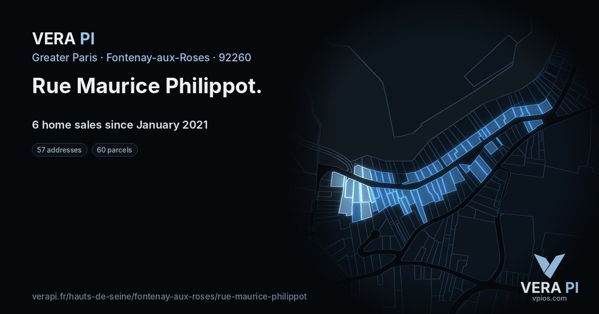Rue Maurice Philippot, Fontenay-aux-Roses at night – every parcel coloured by the prices around it, the street's own parcels lit