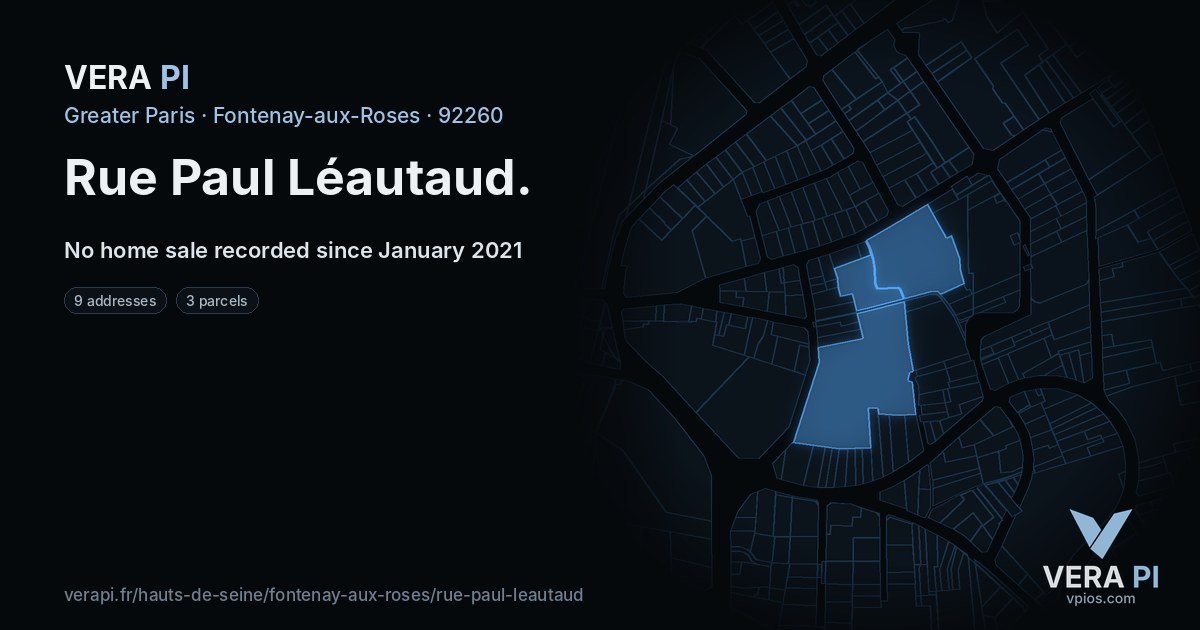 Rue Paul Léautaud, Fontenay-aux-Roses at night – every parcel coloured by the prices around it, the street's own parcels lit