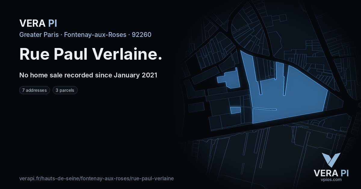 Rue Paul Verlaine, Fontenay-aux-Roses at night – every parcel coloured by the prices around it, the street's own parcels lit