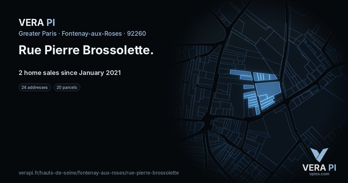 Rue Pierre Brossolette, Fontenay-aux-Roses at night – every parcel coloured by the prices around it, the street's own parcels lit