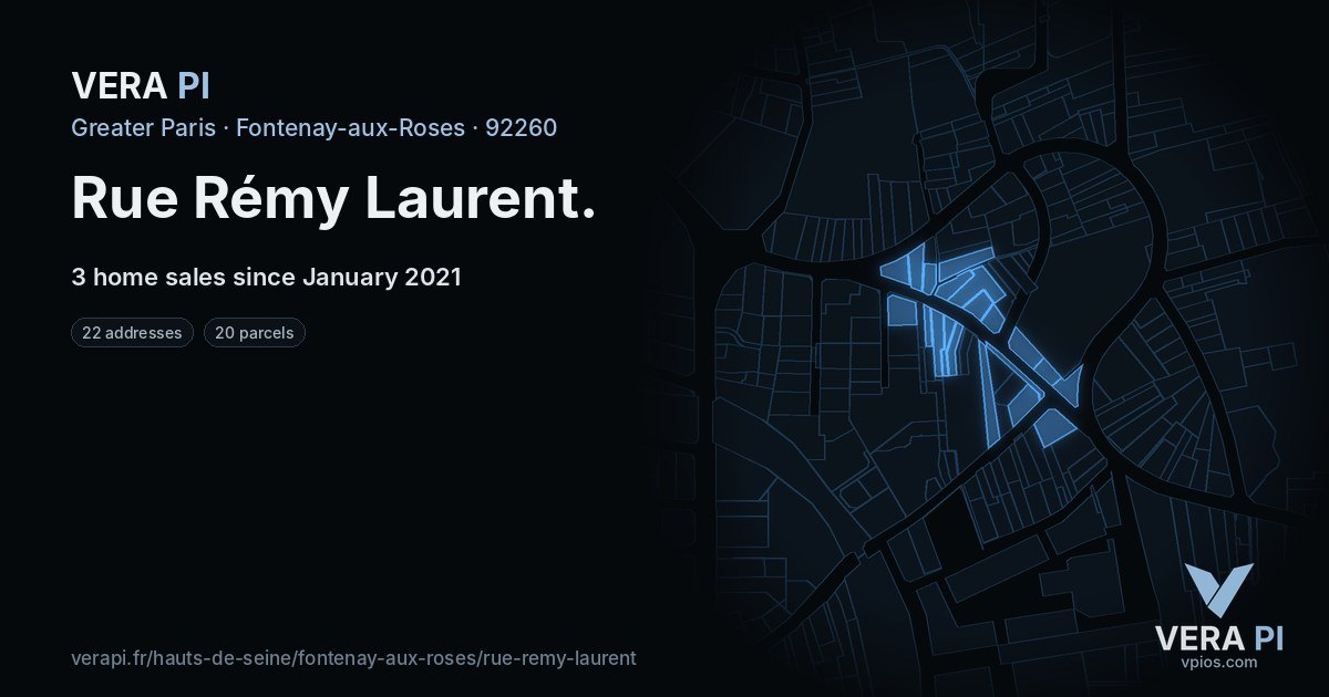 Rue Rémy Laurent, Fontenay-aux-Roses at night – every parcel coloured by the prices around it, the street's own parcels lit