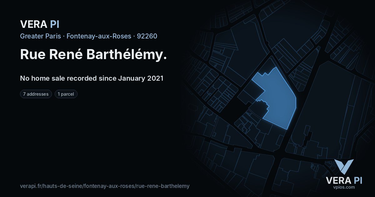 Rue René Barthélémy, Fontenay-aux-Roses at night – every parcel coloured by the prices around it, the street's own parcels lit