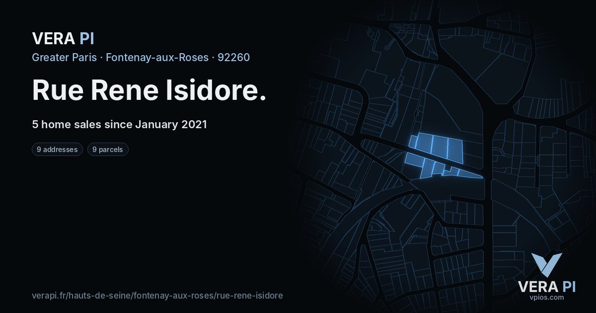 Rue Rene Isidore, Fontenay-aux-Roses at night – every parcel coloured by the prices around it, the street's own parcels lit