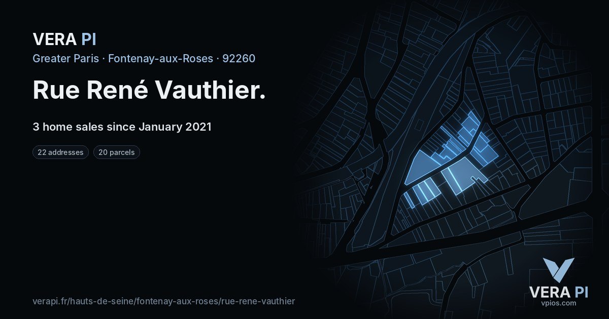 Rue René Vauthier, Fontenay-aux-Roses at night – every parcel coloured by the prices around it, the street's own parcels lit
