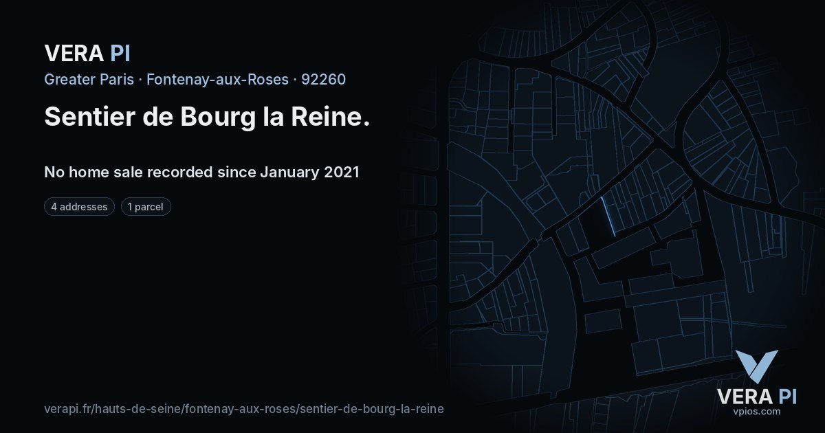 Sentier de Bourg la Reine, Fontenay-aux-Roses at night – every parcel coloured by the prices around it, the street's own parcels lit