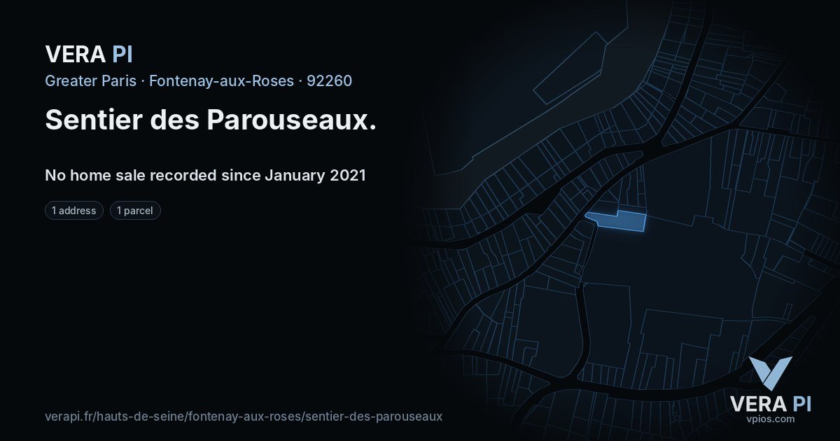 Sentier des Parouseaux, Fontenay-aux-Roses at night – every parcel coloured by the prices around it, the street's own parcels lit