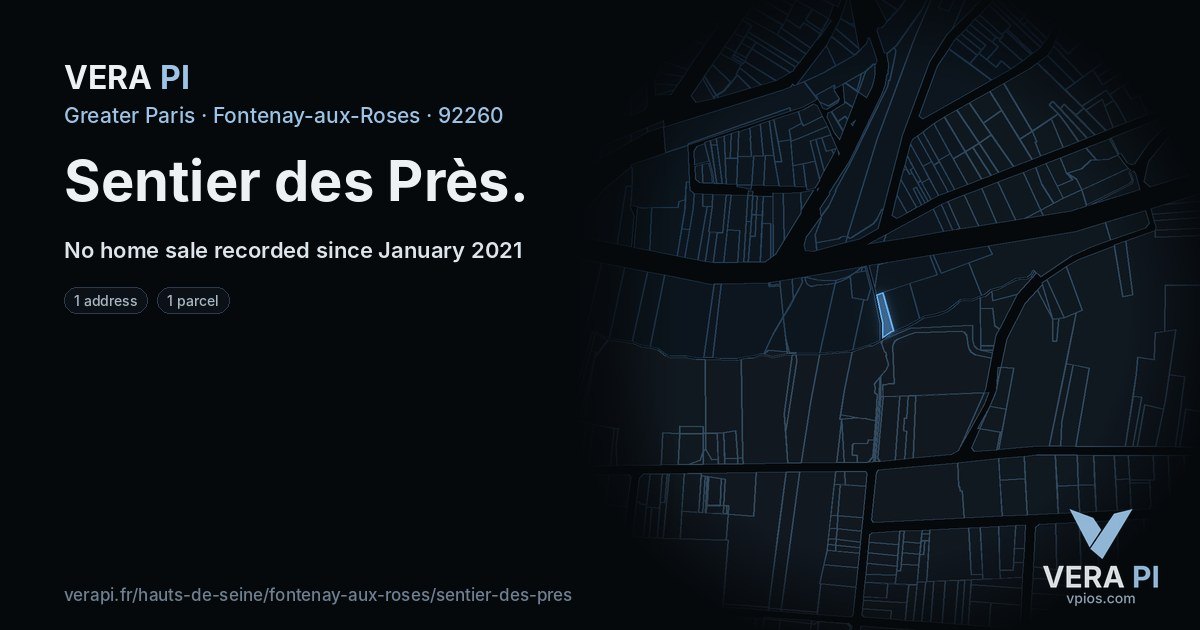 Sentier des Près, Fontenay-aux-Roses at night – every parcel coloured by the prices around it, the street's own parcels lit