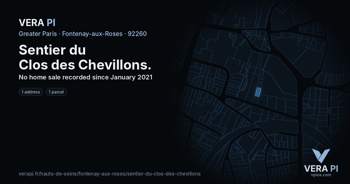 Sentier du Clos des Chevillons, Fontenay-aux-Roses at night – every parcel coloured by the prices around it, the street's own parcels lit