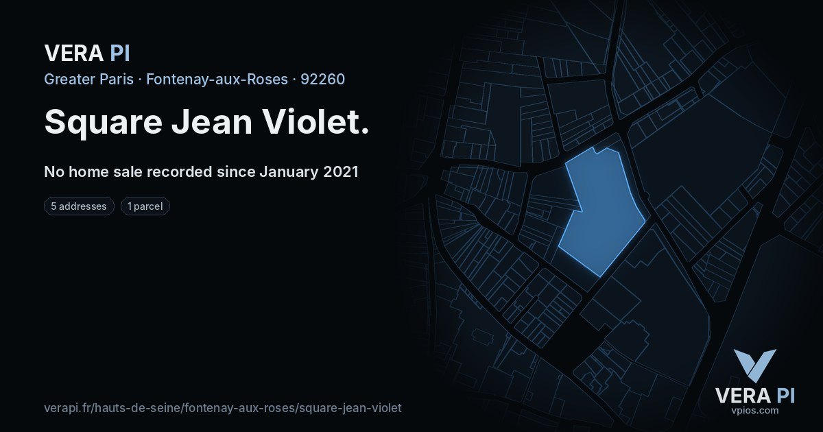 Square Jean Violet, Fontenay-aux-Roses at night – every parcel coloured by the prices around it, the street's own parcels lit