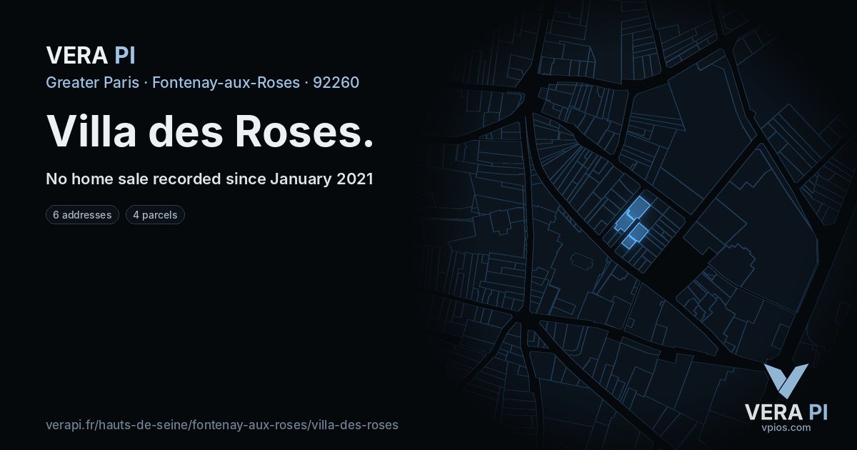Villa des Roses, Fontenay-aux-Roses at night – every parcel coloured by the prices around it, the street's own parcels lit