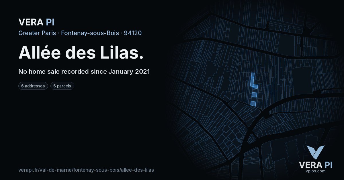Allée des Lilas, Fontenay-sous-Bois at night – every parcel coloured by the prices around it, the street's own parcels lit