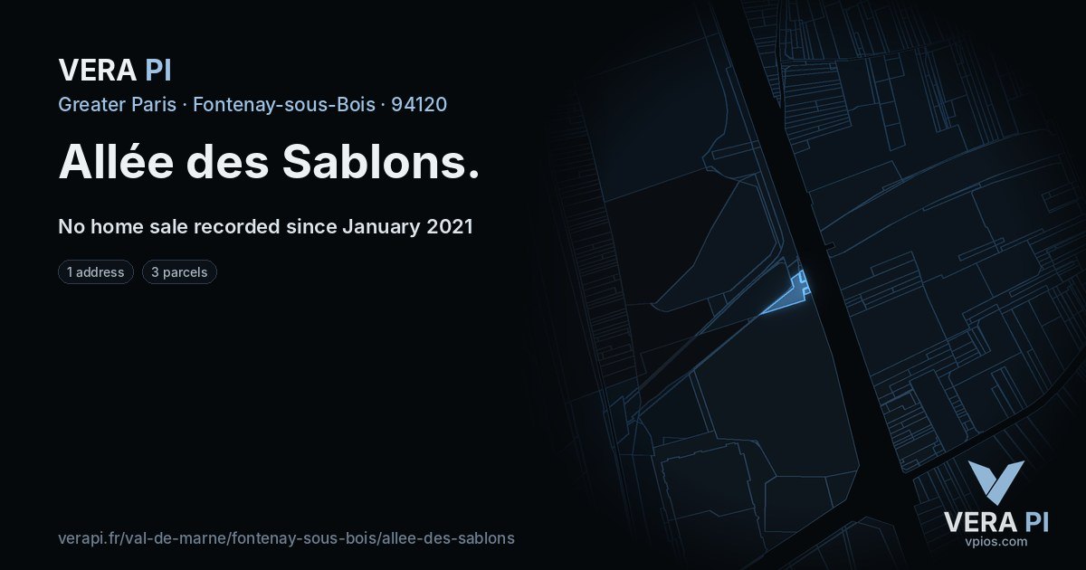 Allée des Sablons, Fontenay-sous-Bois at night – every parcel coloured by the prices around it, the street's own parcels lit