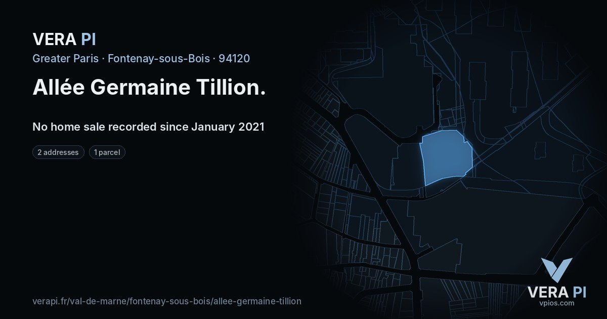 Allée Germaine Tillion, Fontenay-sous-Bois at night – every parcel coloured by the prices around it, the street's own parcels lit