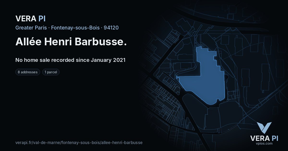 Allée Henri Barbusse, Fontenay-sous-Bois at night – every parcel coloured by the prices around it, the street's own parcels lit