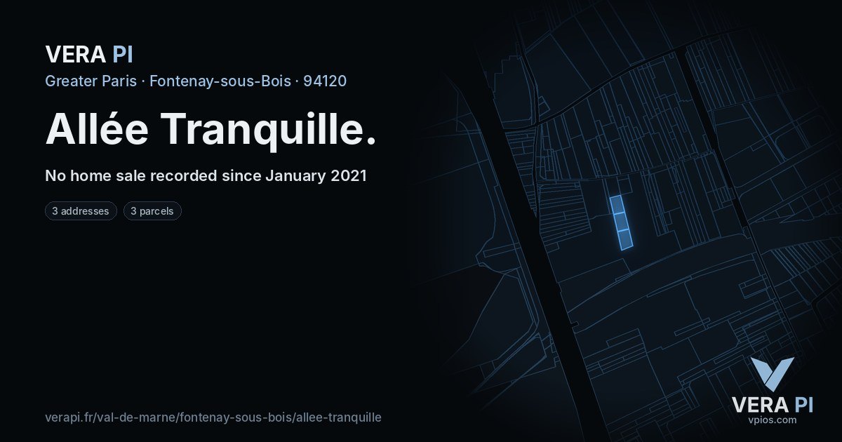 Allée Tranquille, Fontenay-sous-Bois at night – every parcel coloured by the prices around it, the street's own parcels lit