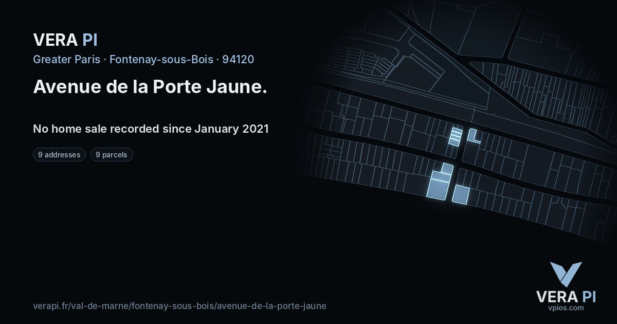 Avenue de la Porte Jaune, Fontenay-sous-Bois at night – every parcel coloured by the prices around it, the street's own parcels lit