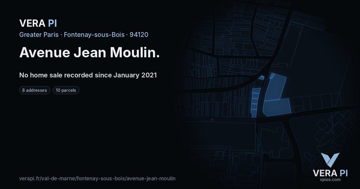 Avenue Jean Moulin, Fontenay-sous-Bois at night – every parcel coloured by the prices around it, the street's own parcels lit