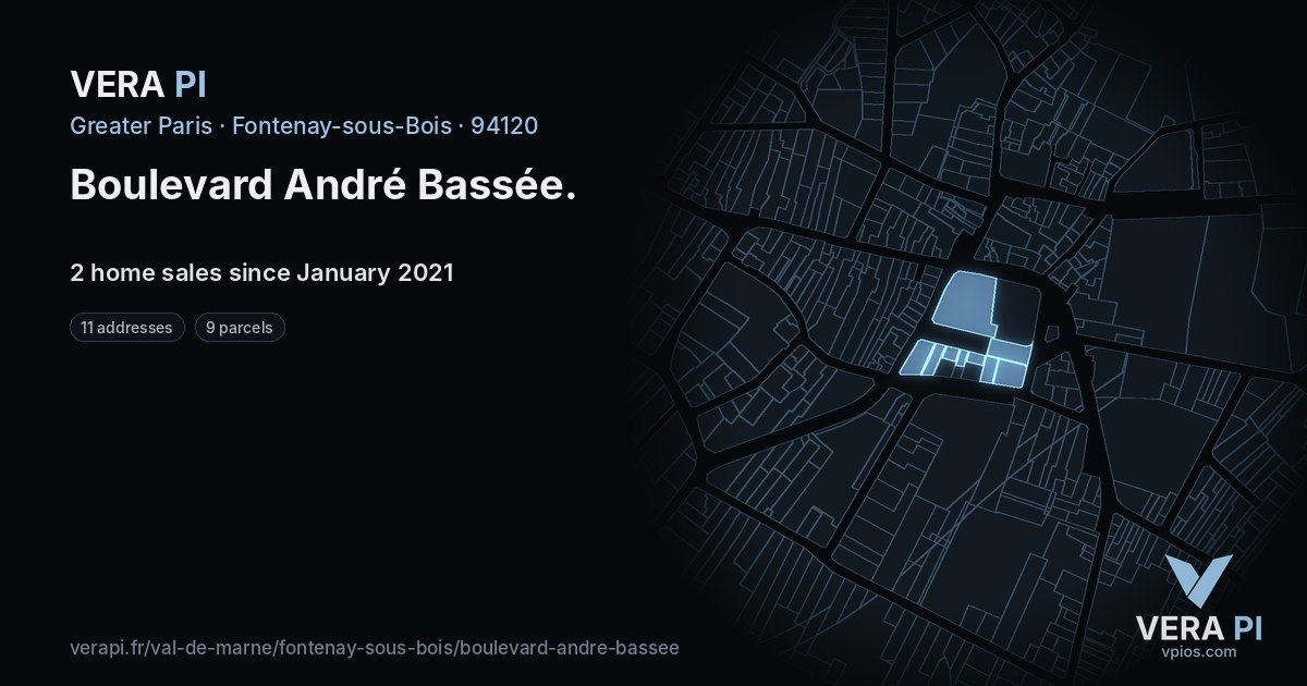 Boulevard André Bassée, Fontenay-sous-Bois at night – every parcel coloured by the prices around it, the street's own parcels lit
