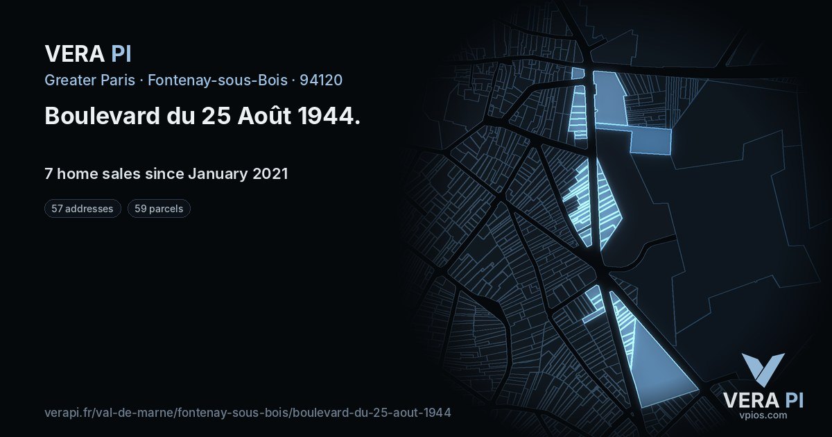 Boulevard du 25 Août 1944, Fontenay-sous-Bois at night – every parcel coloured by the prices around it, the street's own parcels lit