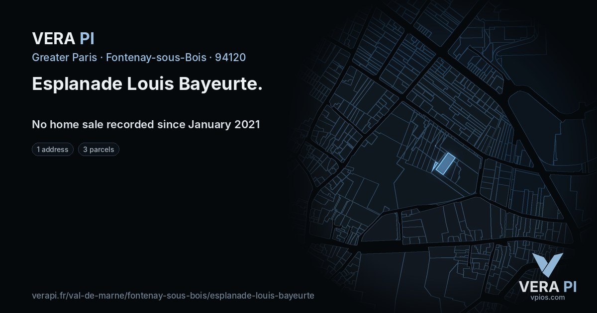 Esplanade Louis Bayeurte, Fontenay-sous-Bois at night – every parcel coloured by the prices around it, the street's own parcels lit