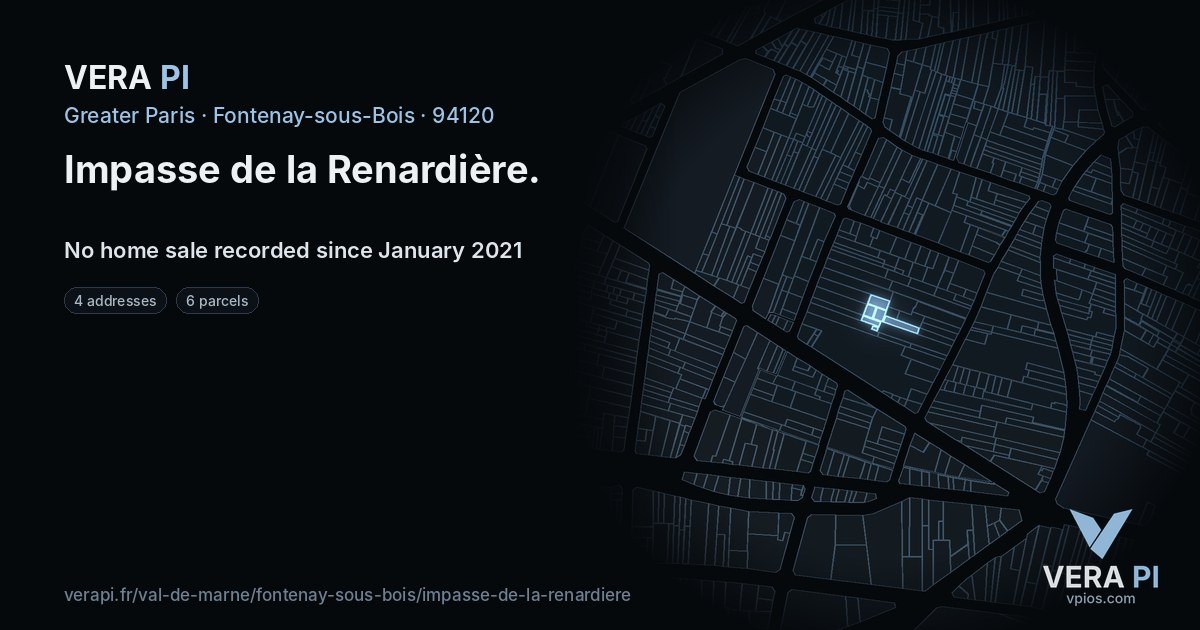 Impasse de la Renardière, Fontenay-sous-Bois at night – every parcel coloured by the prices around it, the street's own parcels lit